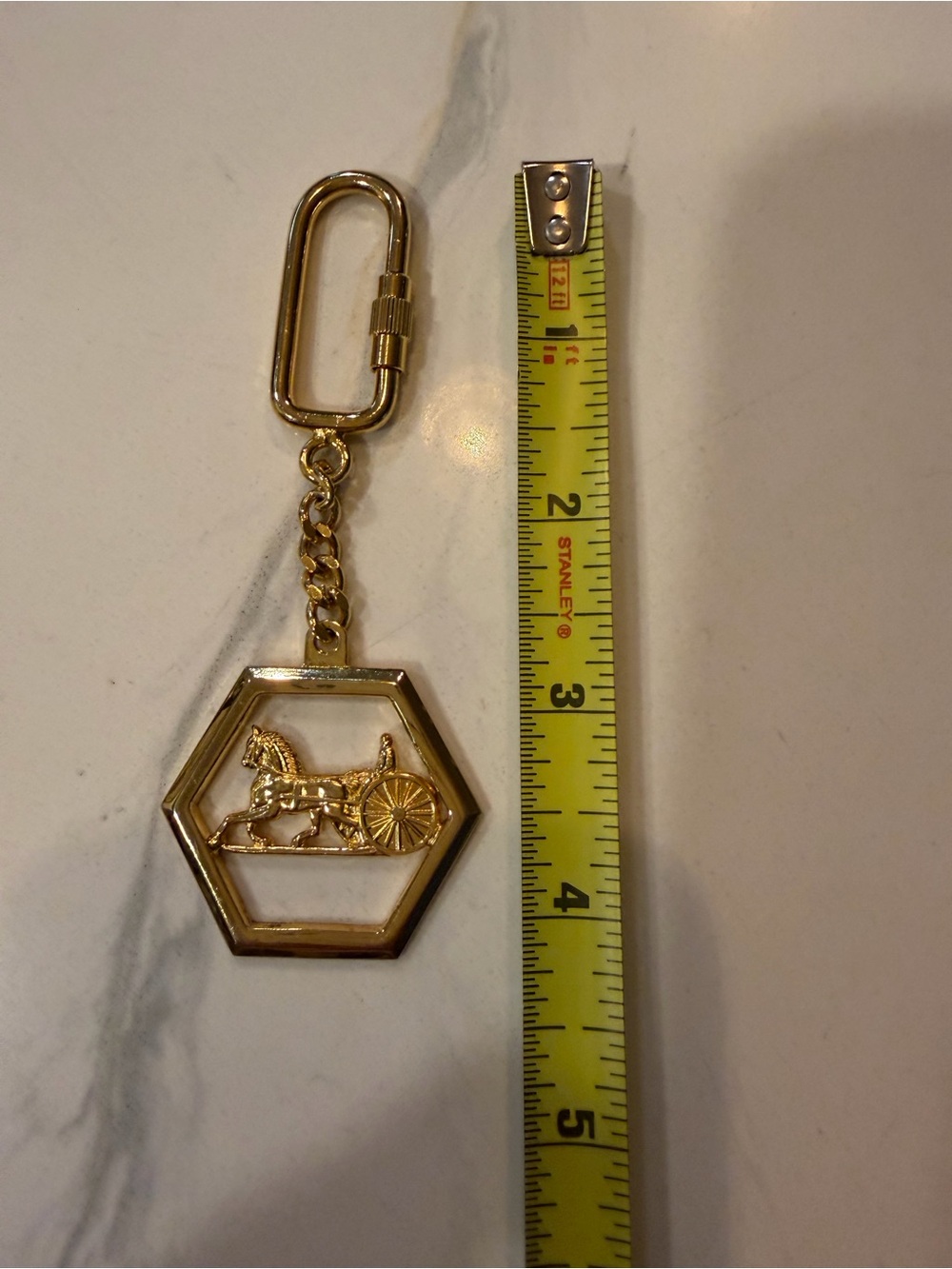 Celine Gold Hexagon Horse & Cart Keychain Charm